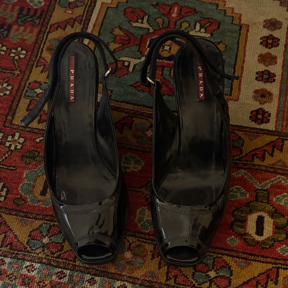 Prada Glossy Black Peep-Toe Heels